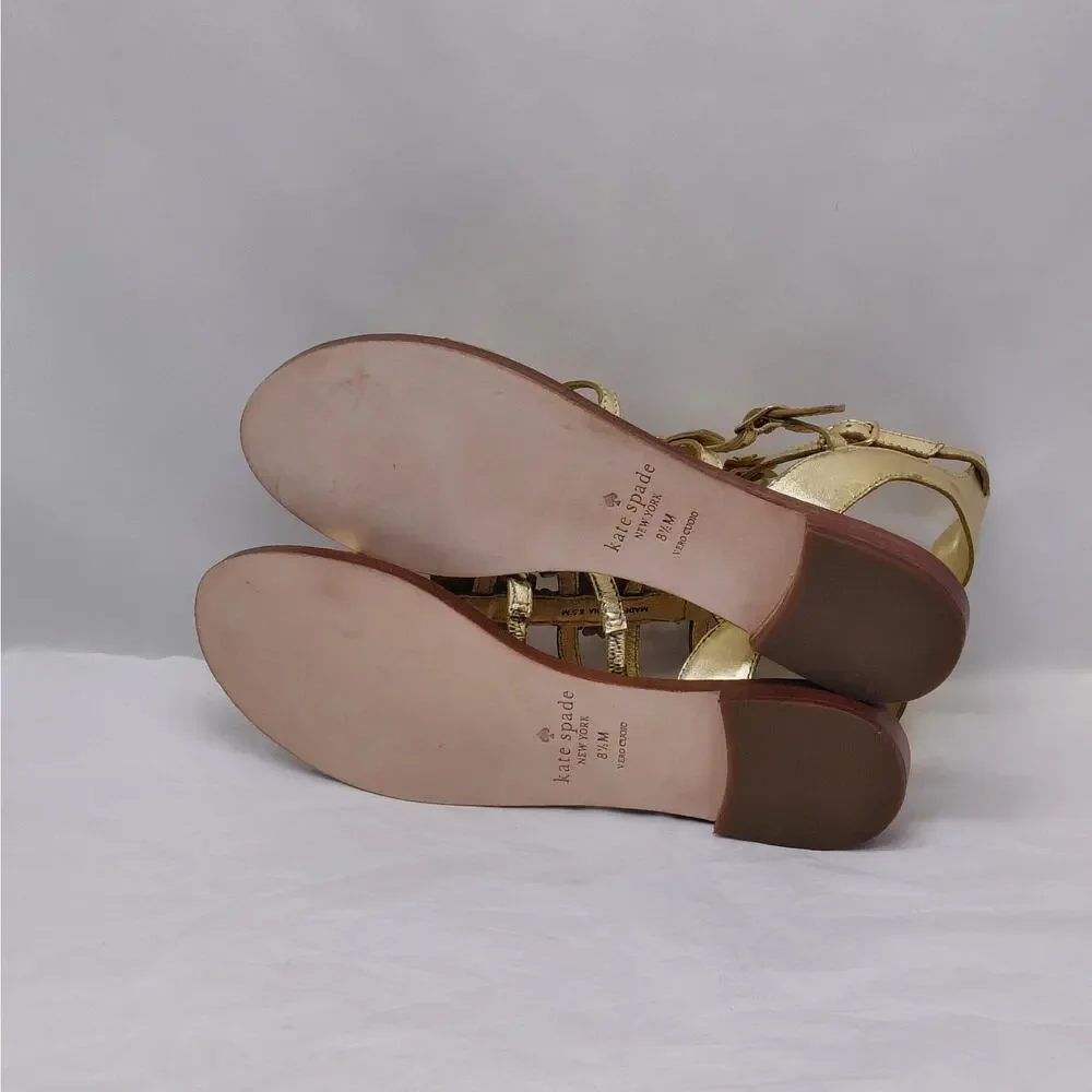 Kate Spade Womens Gladiator Sandals Size 8.5 Gold Floral Boho Vacation Summer - Picture 12 of 15